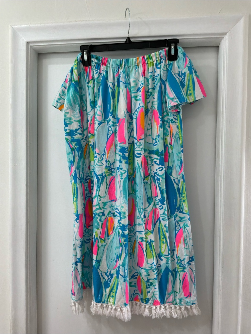 Lilly Pulitzer Off-Shoulder Midi Skirt in Aqua, Pink & Lime